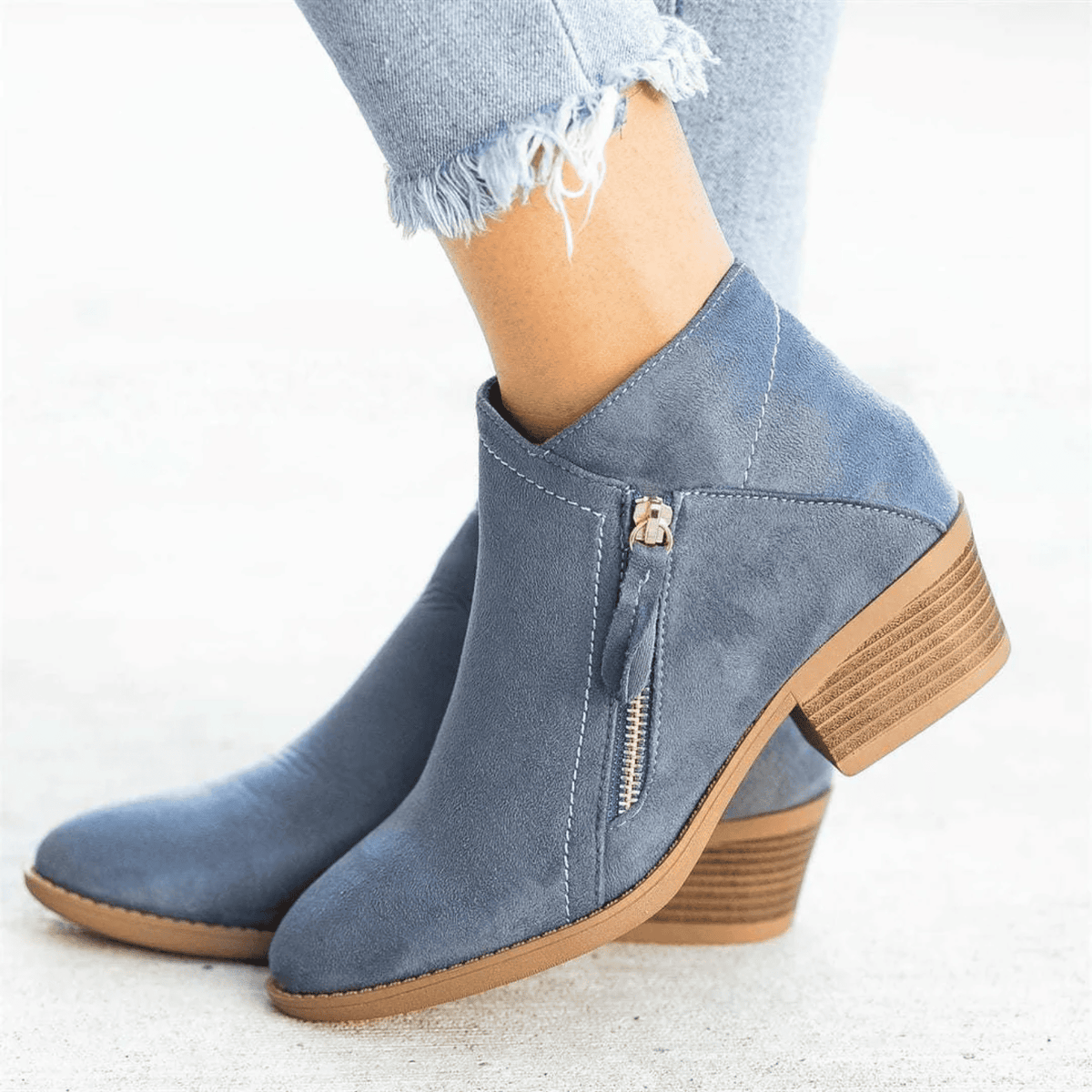 Botines de Mujer con Tacón Ancho - Cremallera Lateral