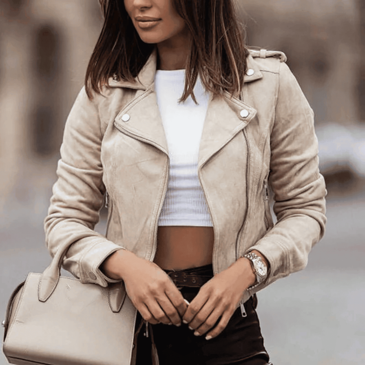 Chaqueta Biker de Mujer - Capucha y Cremallera Asimétrica