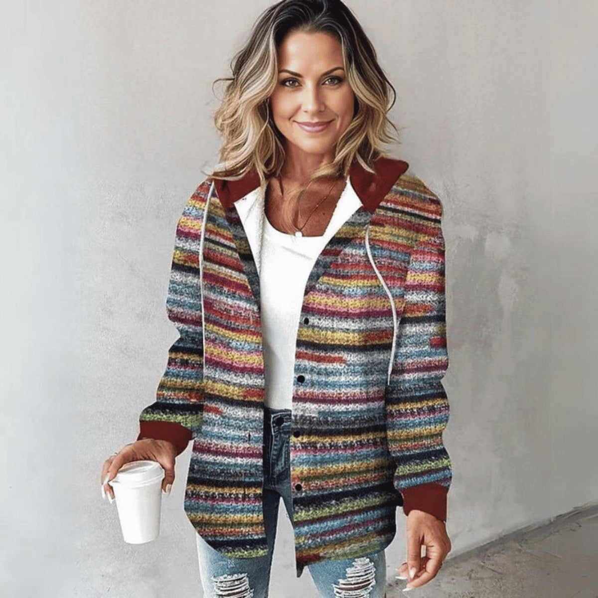 Chaqueta de Punto de Mujer - Capucha y Cierre con Botones