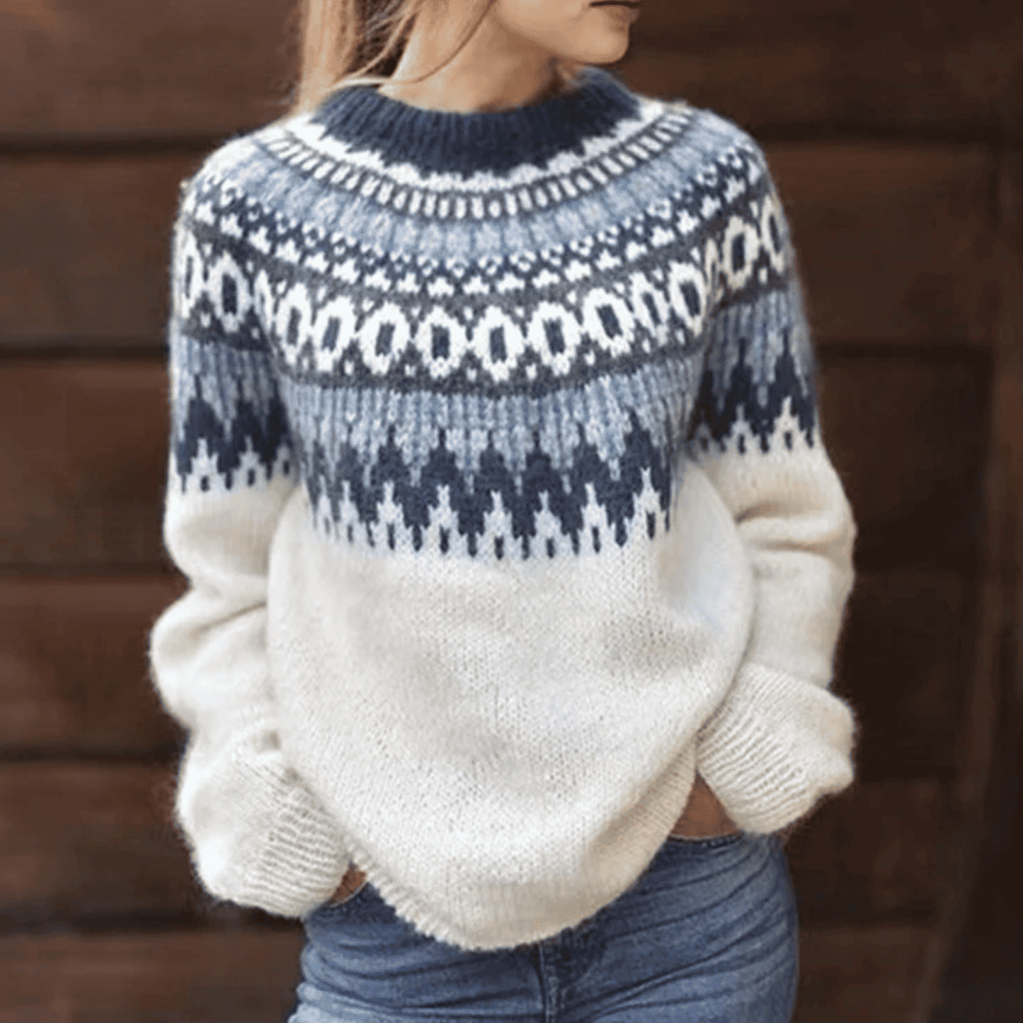 Jersey de Mujer con Estampado Nórdico - Cuello Redondo