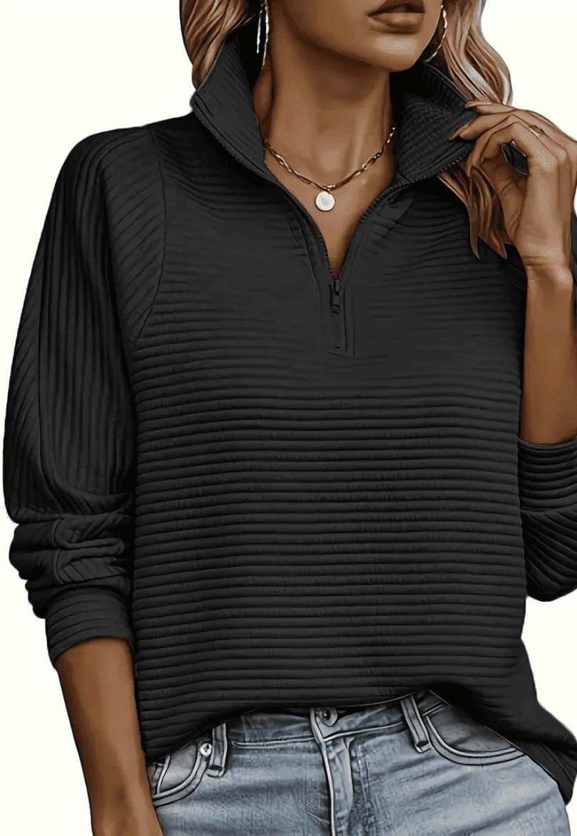 Sudadera de Mujer - Cuello Alto con Cremallera y Textura Acanalada