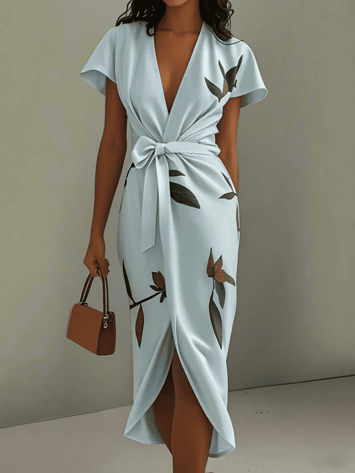 Vestido Cruzado de Mujer | Estampado de Hojas