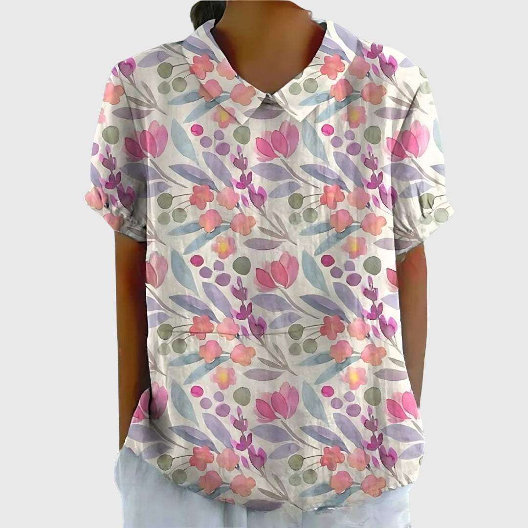 Blusa estampada de manga corta para mujer