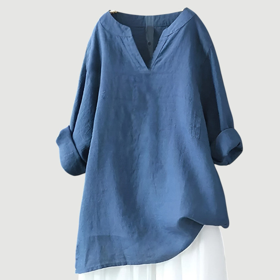 Blusa para mujer con escote en V abierto y cuello de banda