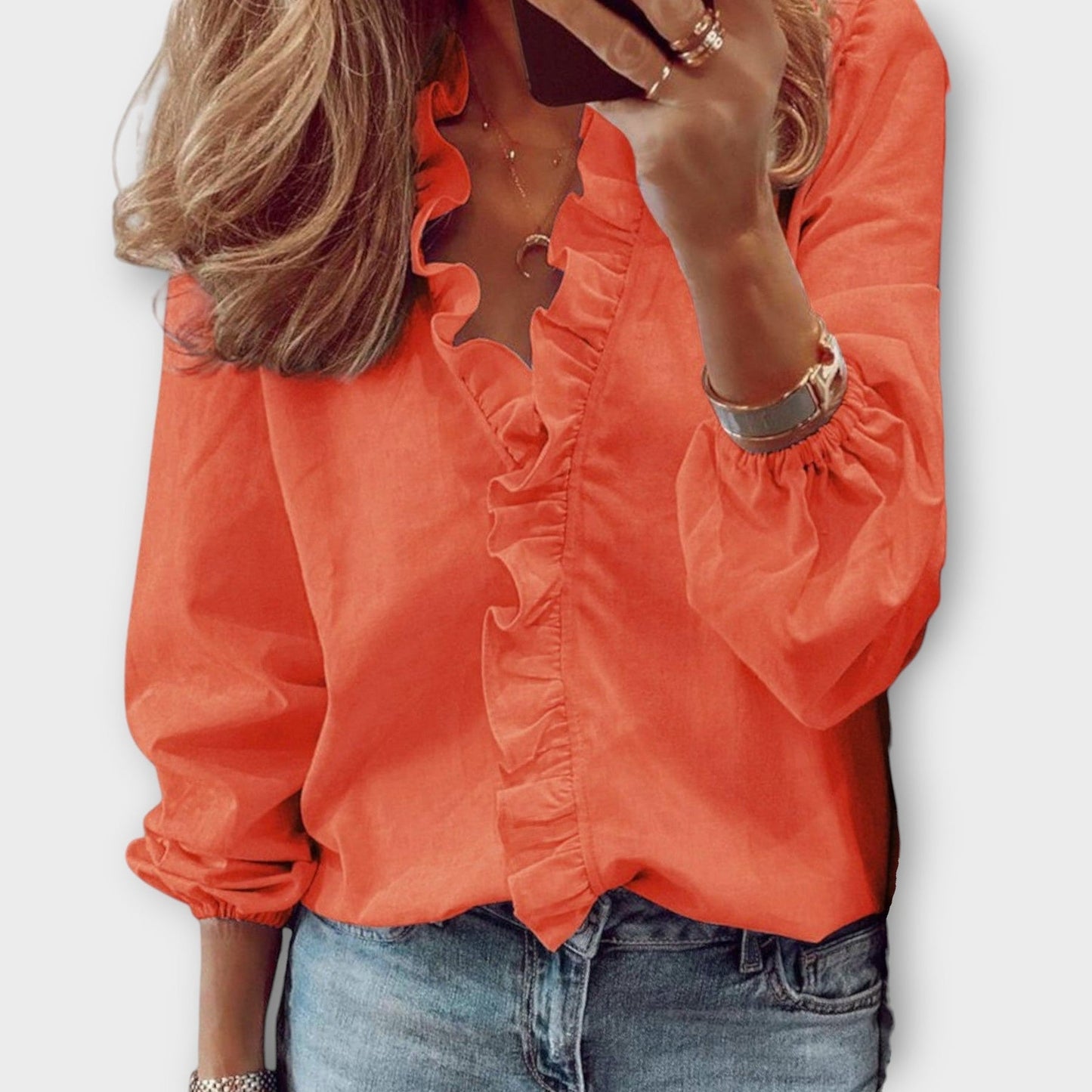 Blusa para mujer con volante y mangas largas