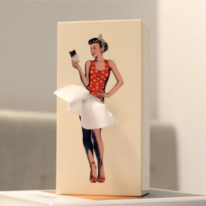 Caja rectangular para pañuelos con ilustración gráfica