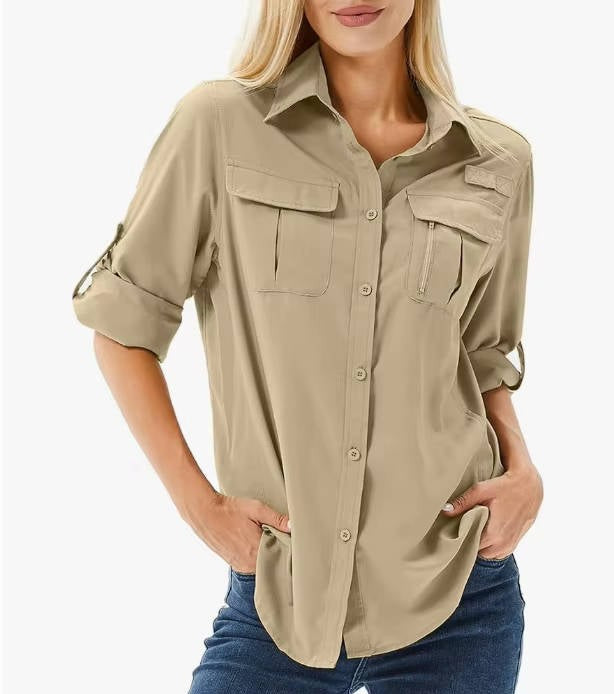 Camisa para mujer con botones y bolsillos de pecho con solapa