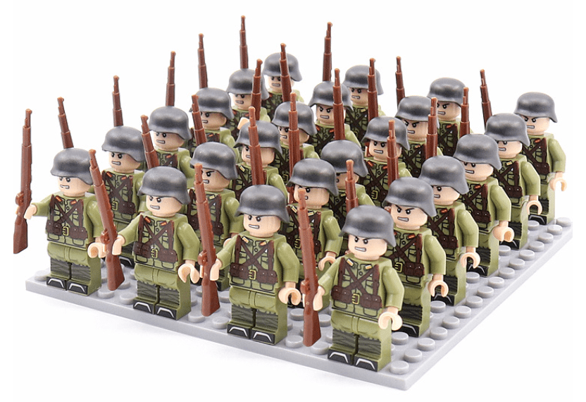 Juego de figuras de construcción con temática militar