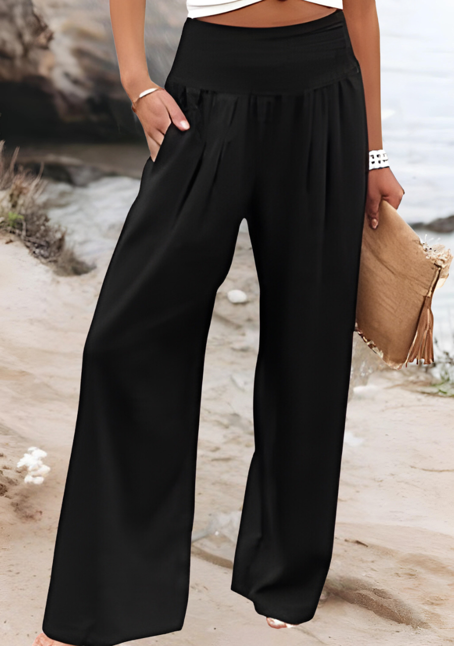 Pantalones de pierna ancha para mujer con cintura fruncida