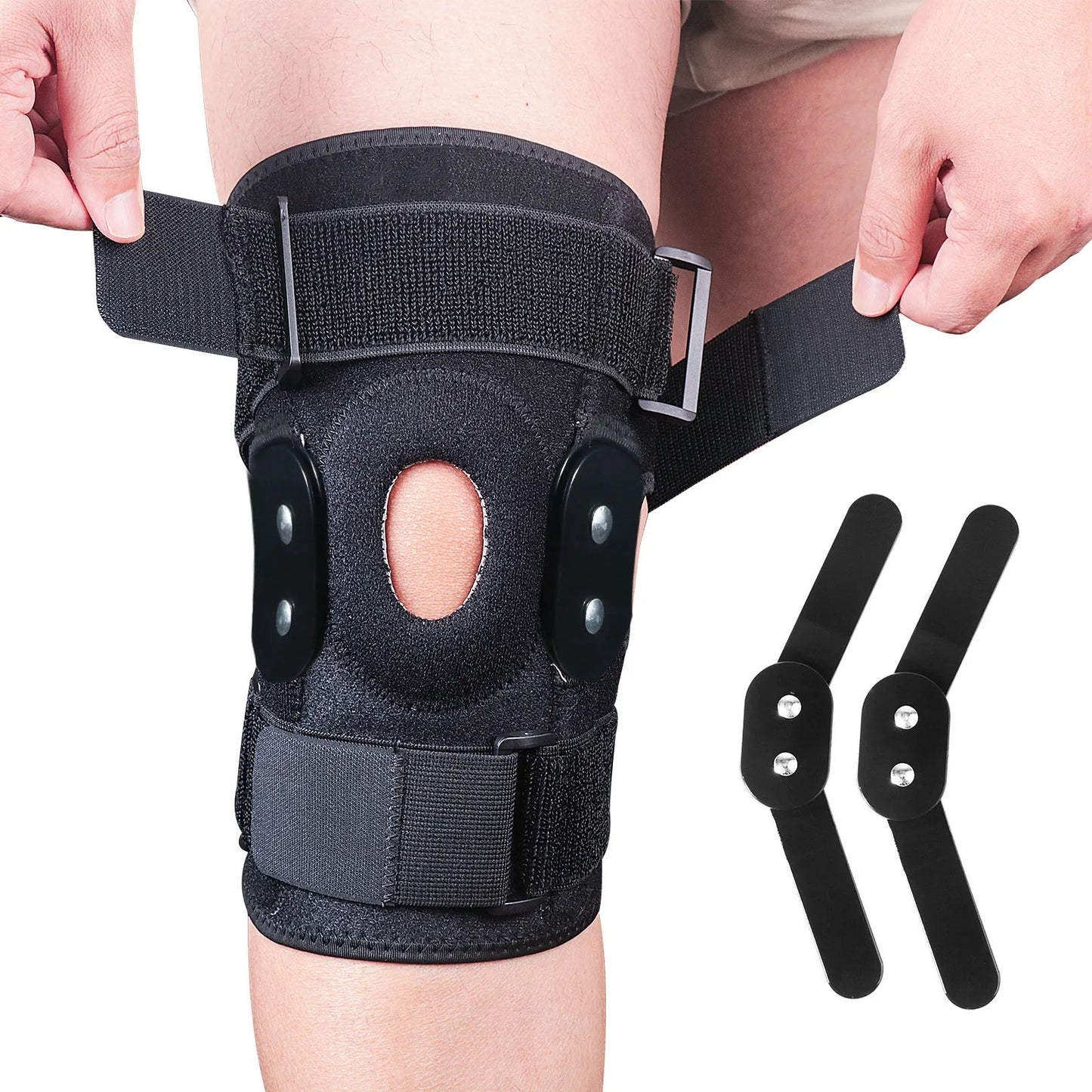 Rodillera con bisagras y abertura para rótula