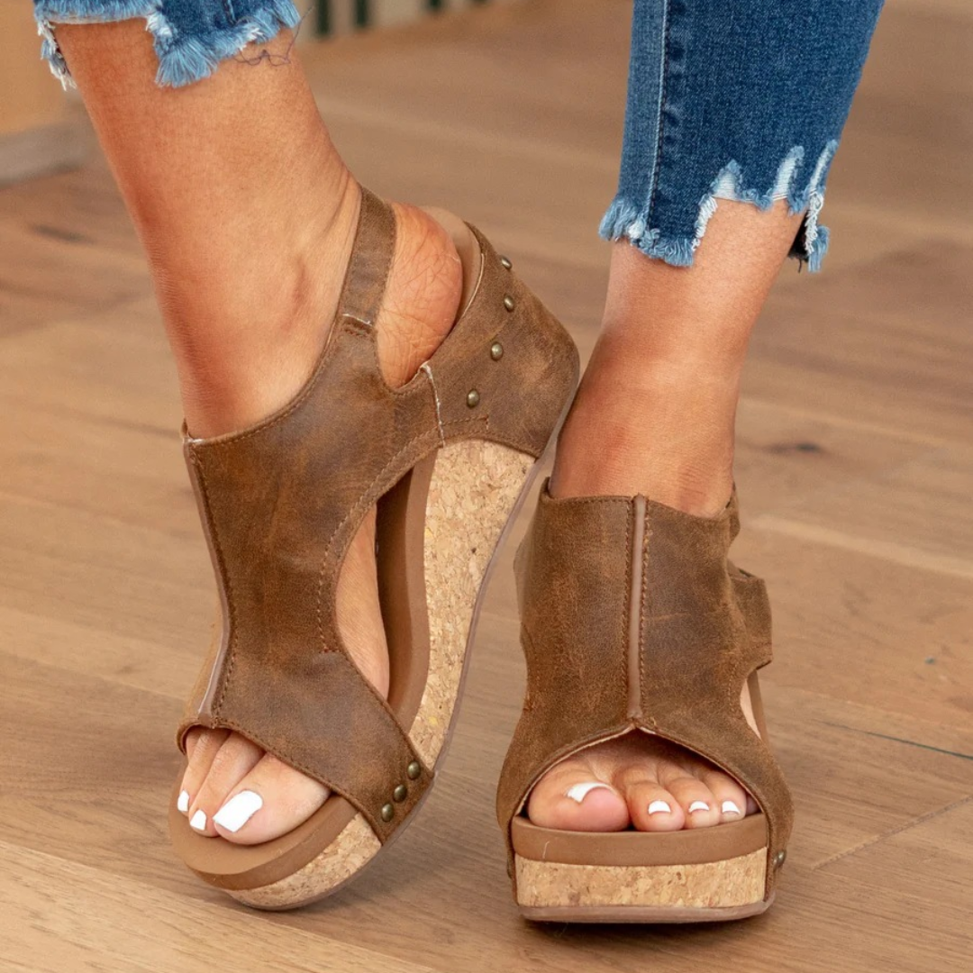 Sandalias de cuña para mujer con correa trasera