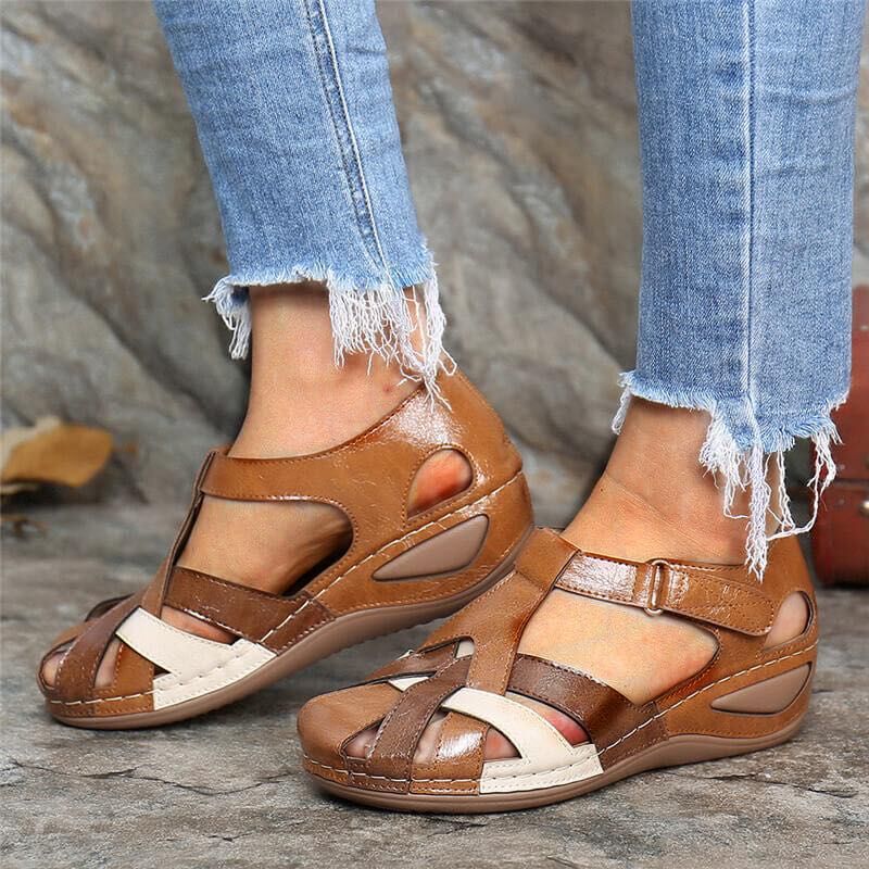 Sandalias de cuña para mujer con tira de cierre autoadherente
