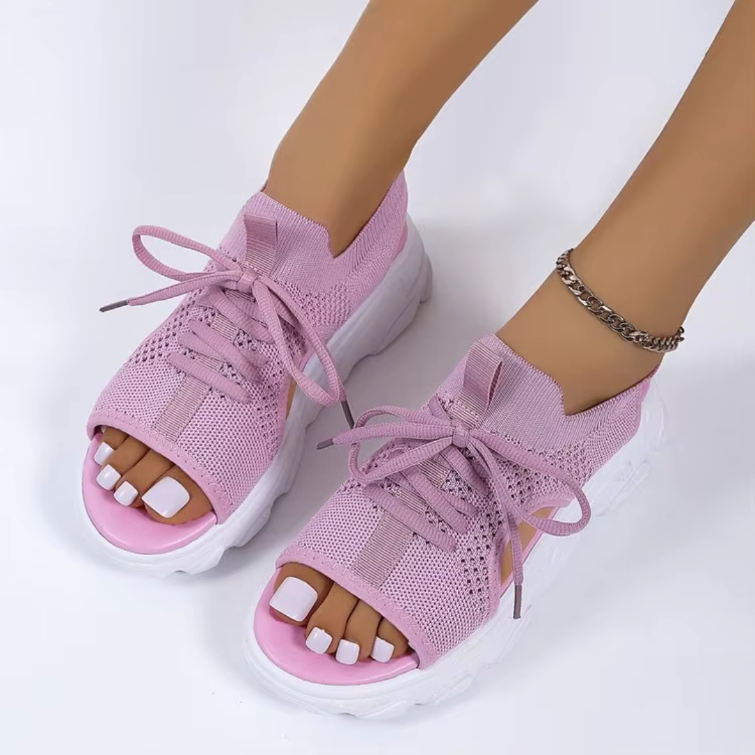 Sandalias de plataforma para mujer con punta abierta y cierre con cordones