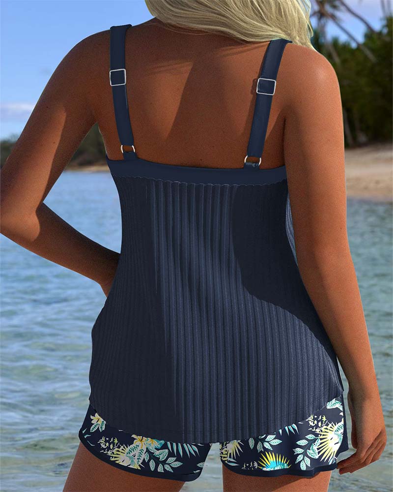 Tankini de dos piezas para mujer con shorts estampados