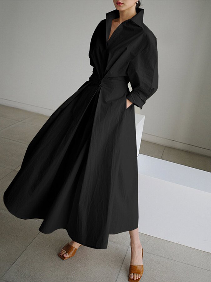 Vestido camisero midi para mujer con cintura de botón