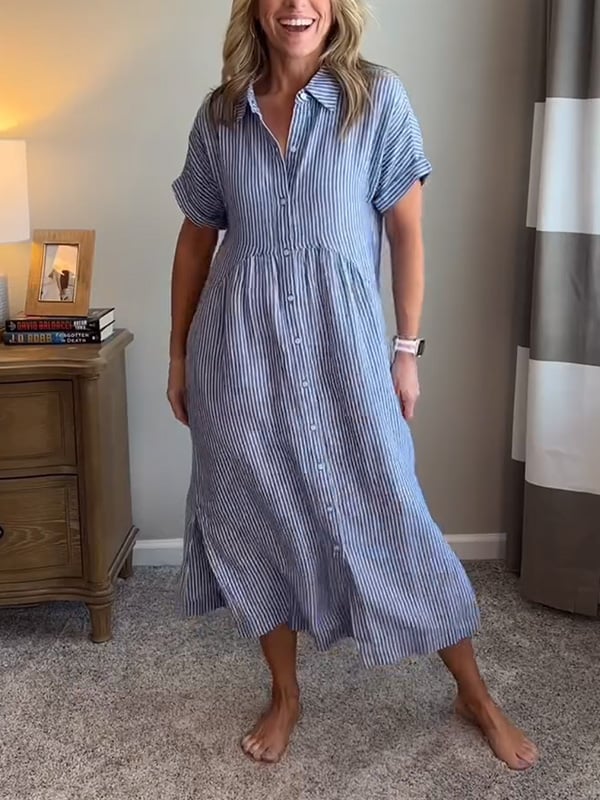 Vestido camisero para mujer con rayas y botones al frente