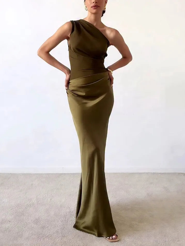 Vestido maxi de un solo hombro para mujer