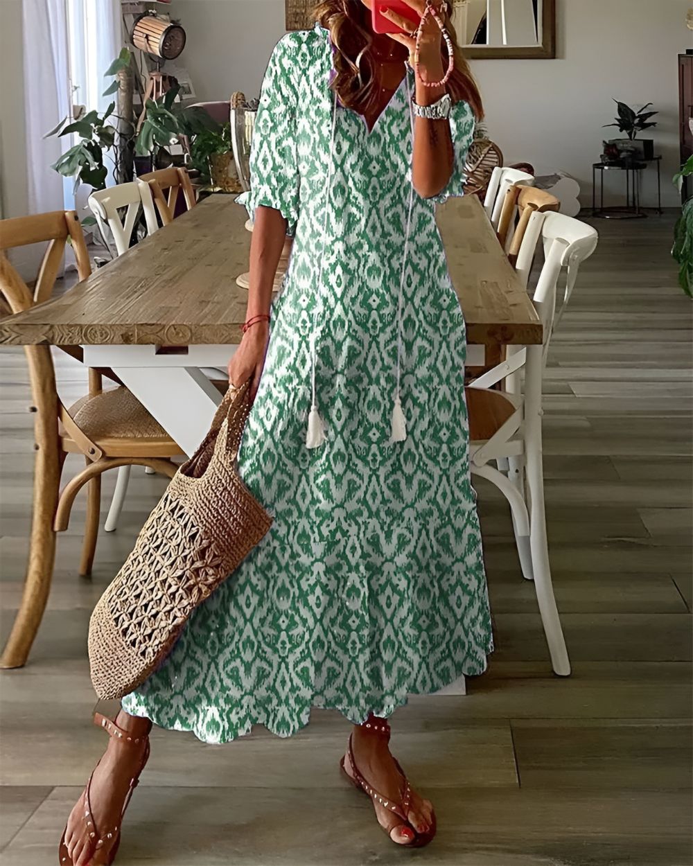 Vestido maxi para mujer con estampado geométrico