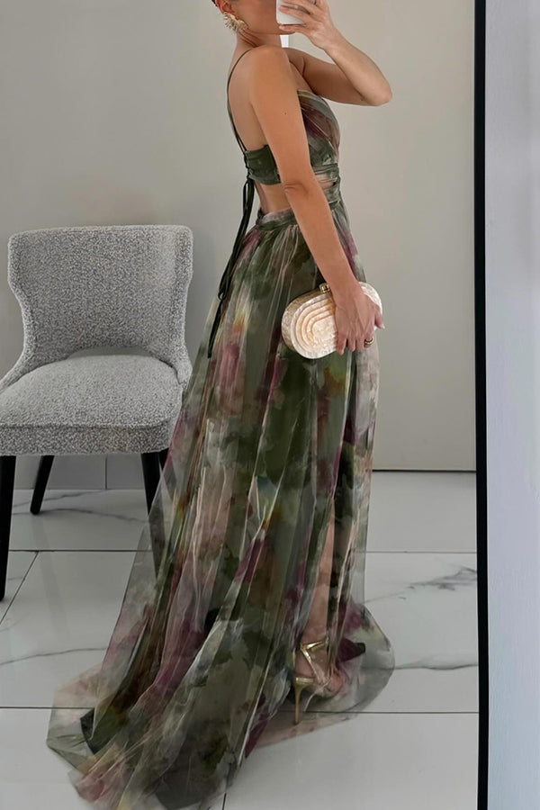 Vestido maxi para mujer sin mangas con estampado abstracto