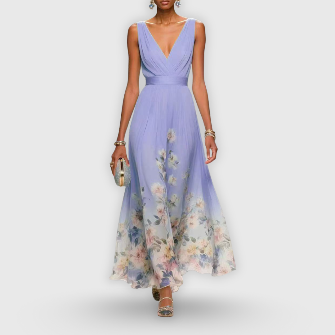 Vestido maxi sin mangas para mujer con falda plisada floral