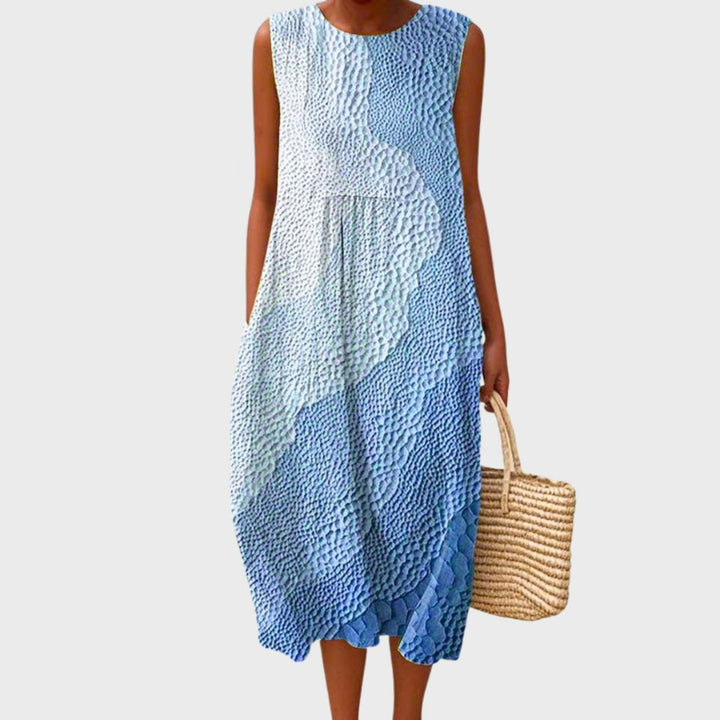 Vestido midi estampado sin mangas para mujer con bolsillos laterales