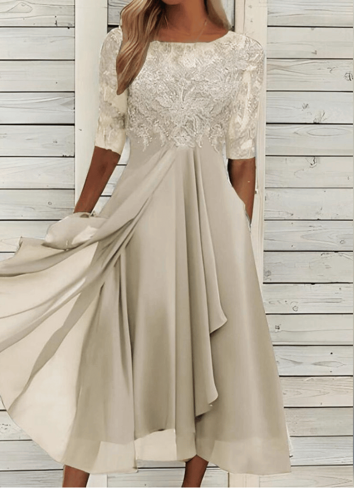 Vestido midi para mujer con encaje superpuesto