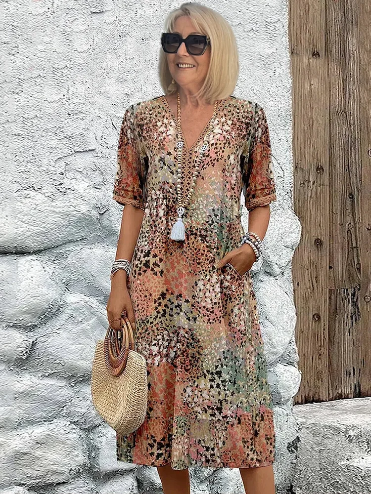 Vestido midi para mujer con estampado gráfico abstracto