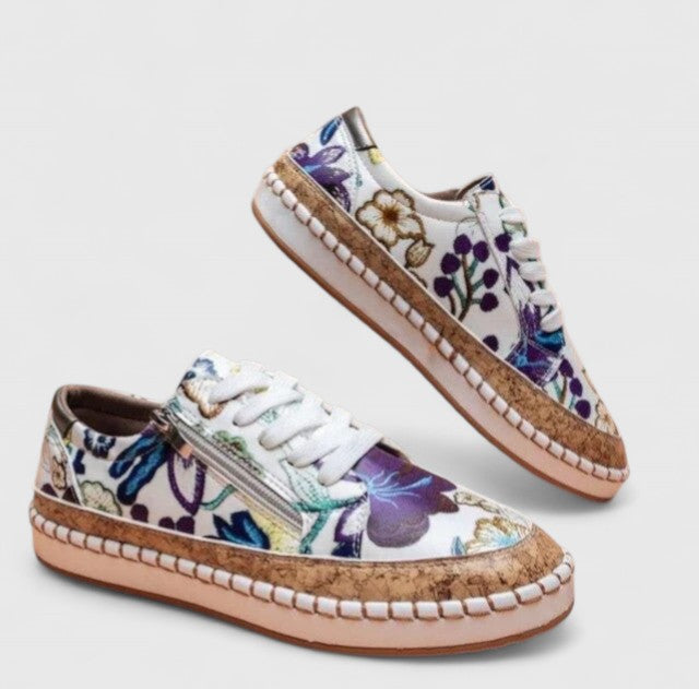 Zapatillas florales para mujer con cremallera lateral