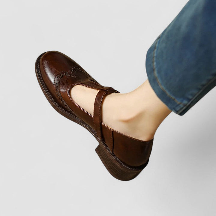 Zapatos para mujer con tira en T y tacón bajo de bloque
