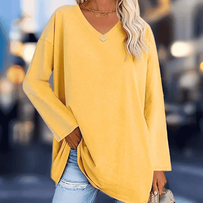 Blusa de Mujer de Corte Holgado - Cuello en V y Manga Larga