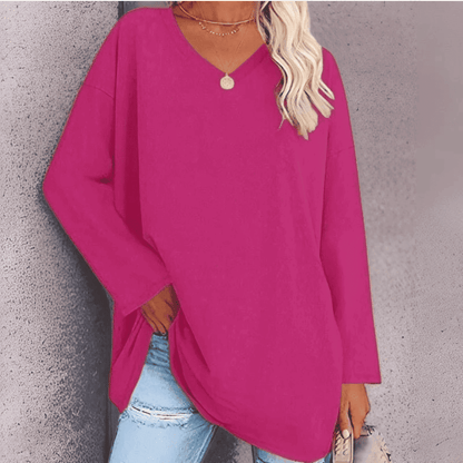 Blusa de Mujer de Corte Holgado - Cuello en V y Manga Larga