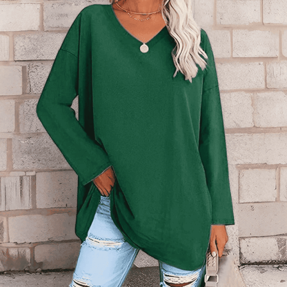 Blusa de Mujer de Corte Holgado - Cuello en V y Manga Larga