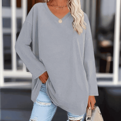 Blusa de Mujer de Corte Holgado - Cuello en V y Manga Larga