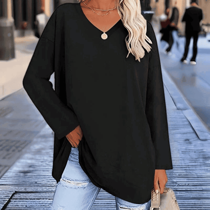 Blusa de Mujer de Corte Holgado - Cuello en V y Manga Larga