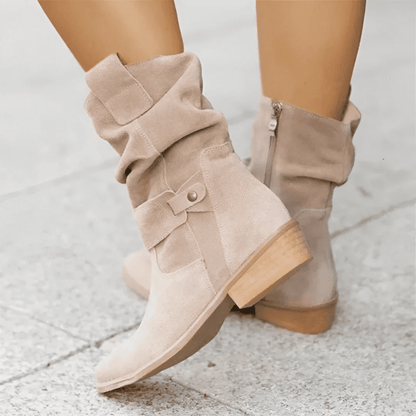 Botines de Mujer - Tacón Bajo y Caña Arrugada