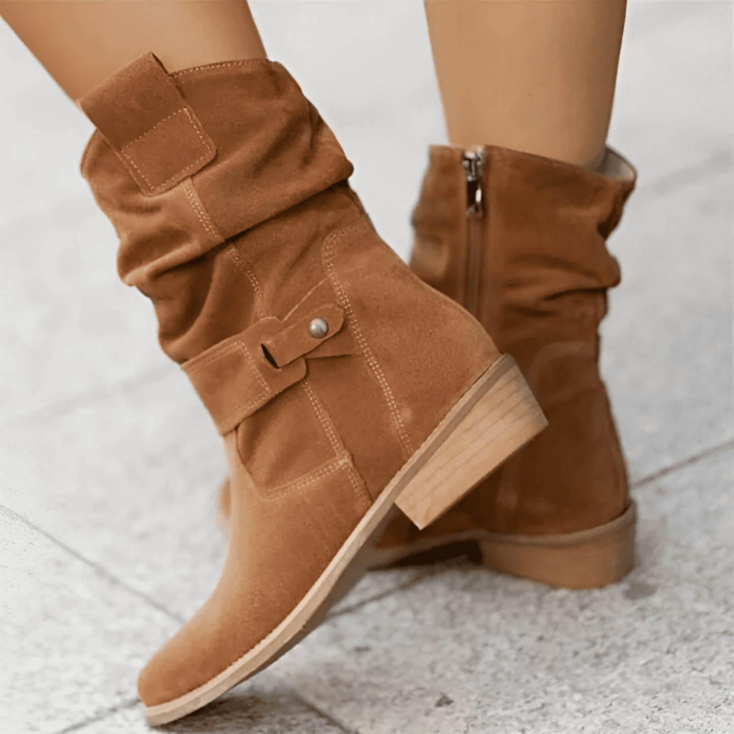 Botines de Mujer - Tacón Bajo y Caña Arrugada