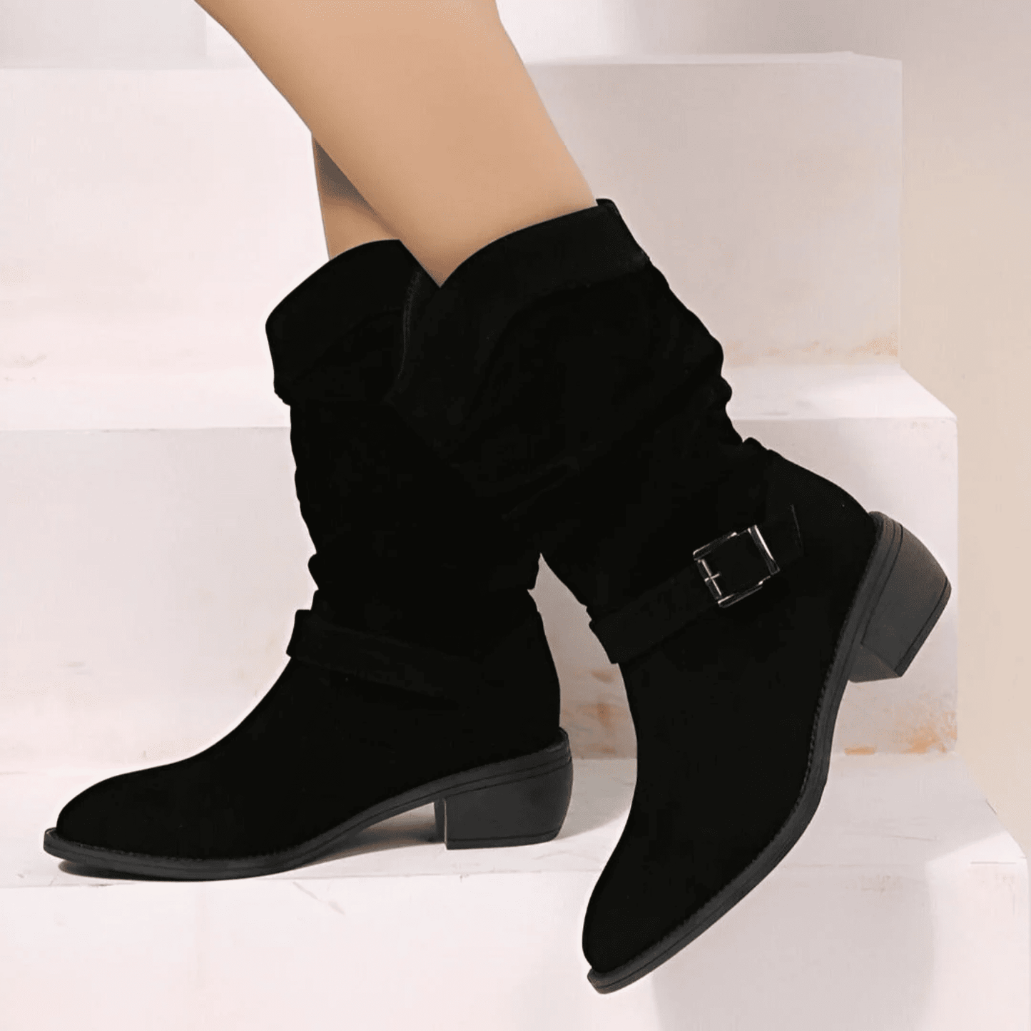 Botines de Mujer - Tacón Bajo y Caña Arrugada