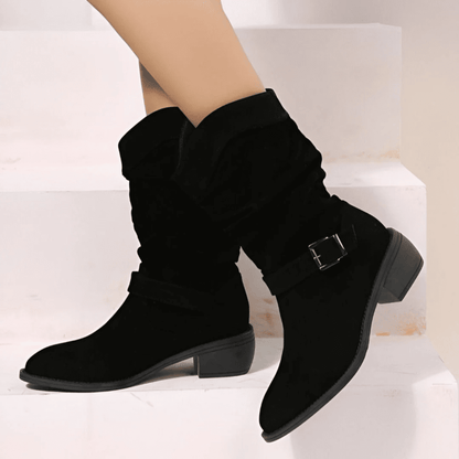 Botines de Mujer - Tacón Bajo y Caña Arrugada