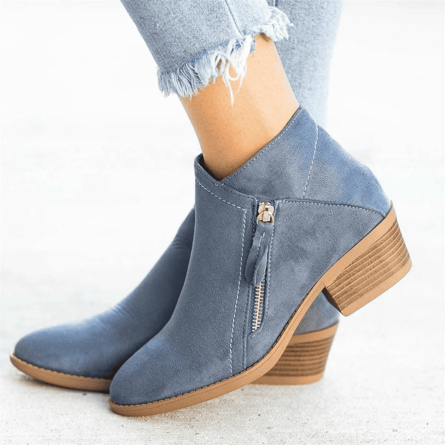 Botines de Mujer con Tacón Ancho - Cremallera Lateral