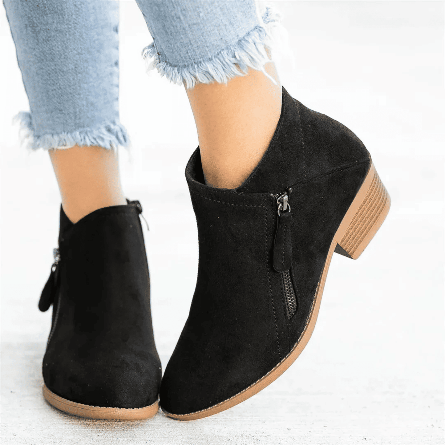 Botines de Mujer con Tacón Ancho - Cremallera Lateral