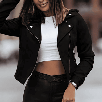 Chaqueta Biker de Mujer - Capucha y Cremallera Asimétrica