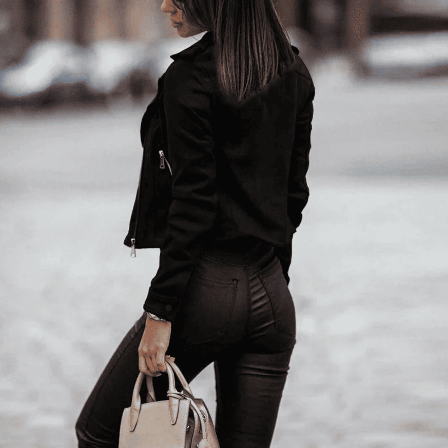 Chaqueta Biker de Mujer - Capucha y Cremallera Asimétrica