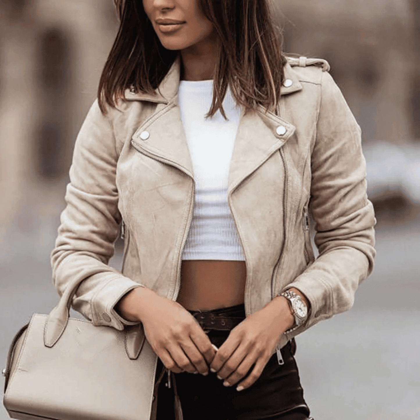 Chaqueta Biker de Mujer - Capucha y Cremallera Asimétrica