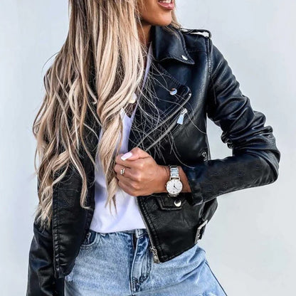 Chaqueta Biker de Mujer - Cierre Asimétrico y Detalles Metálicos