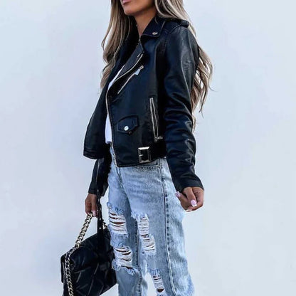 Chaqueta Biker de Mujer - Cierre Asimétrico y Detalles Metálicos
