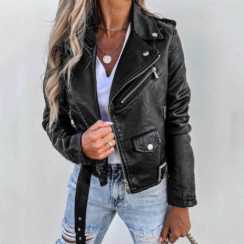 Chaqueta Biker de Mujer - Cierre Asimétrico y Detalles Metálicos