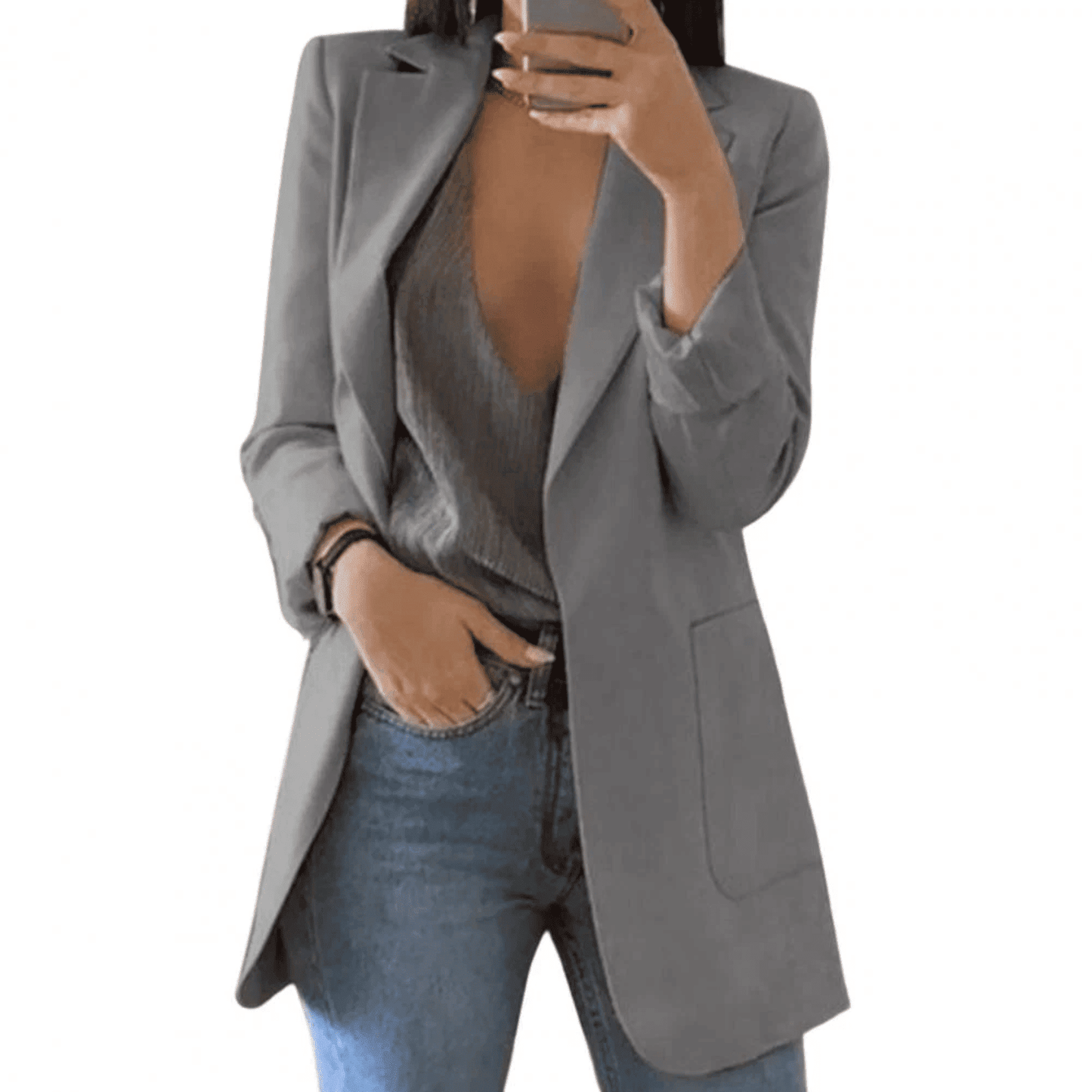 Chaqueta Blazer de Mujer - Corte Largo con Solapas