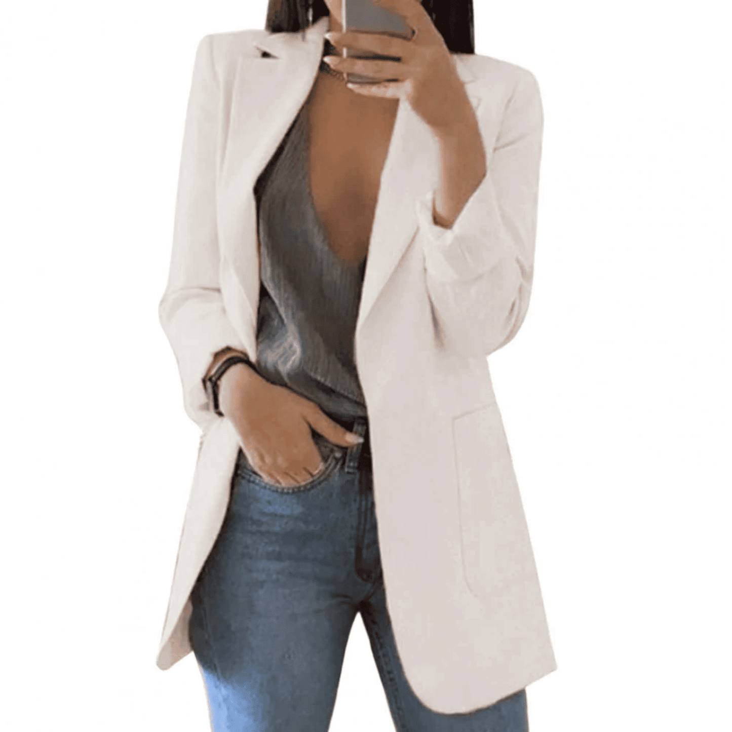Chaqueta Blazer de Mujer - Corte Largo con Solapas
