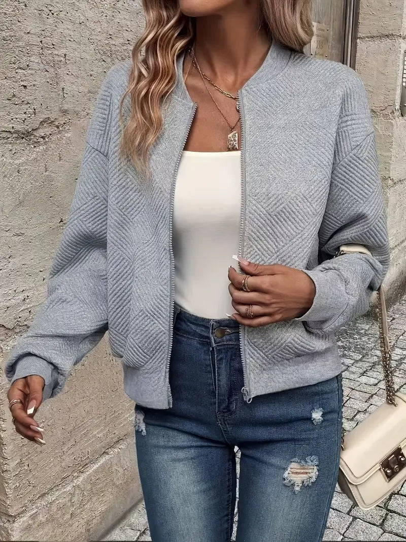 Chaqueta Bomber de Mujer - Cremallera y Textura Geométrica
