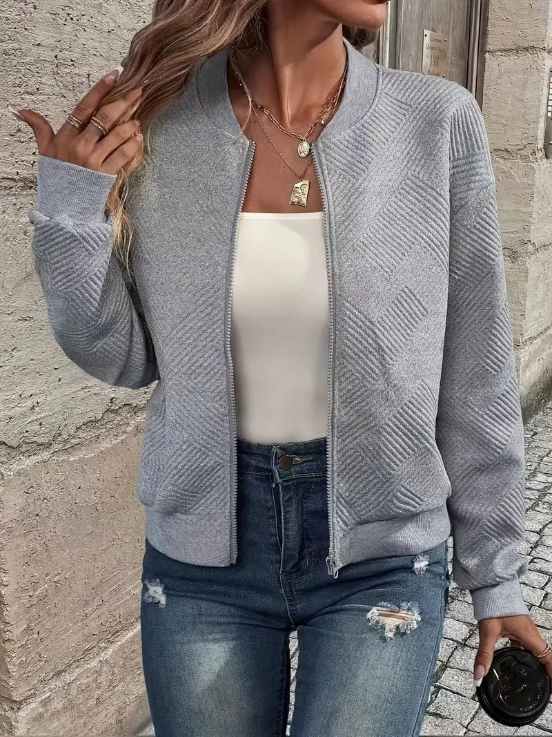 Chaqueta Bomber de Mujer - Cremallera y Textura Geométrica